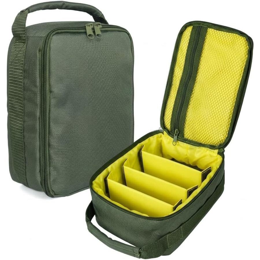 Fish Finder Case - 釣り道具バッグ 防水、ポータブルギアバッグ、3つの調節可能な仕切り付き、スピニング/ベイトキャスティング/フライリールに適合